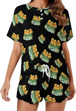 Cute Chick Women's Pajama Sets Short Sleeve Shirt And Shorts Cozy Sleepwear Loungewear Pjs