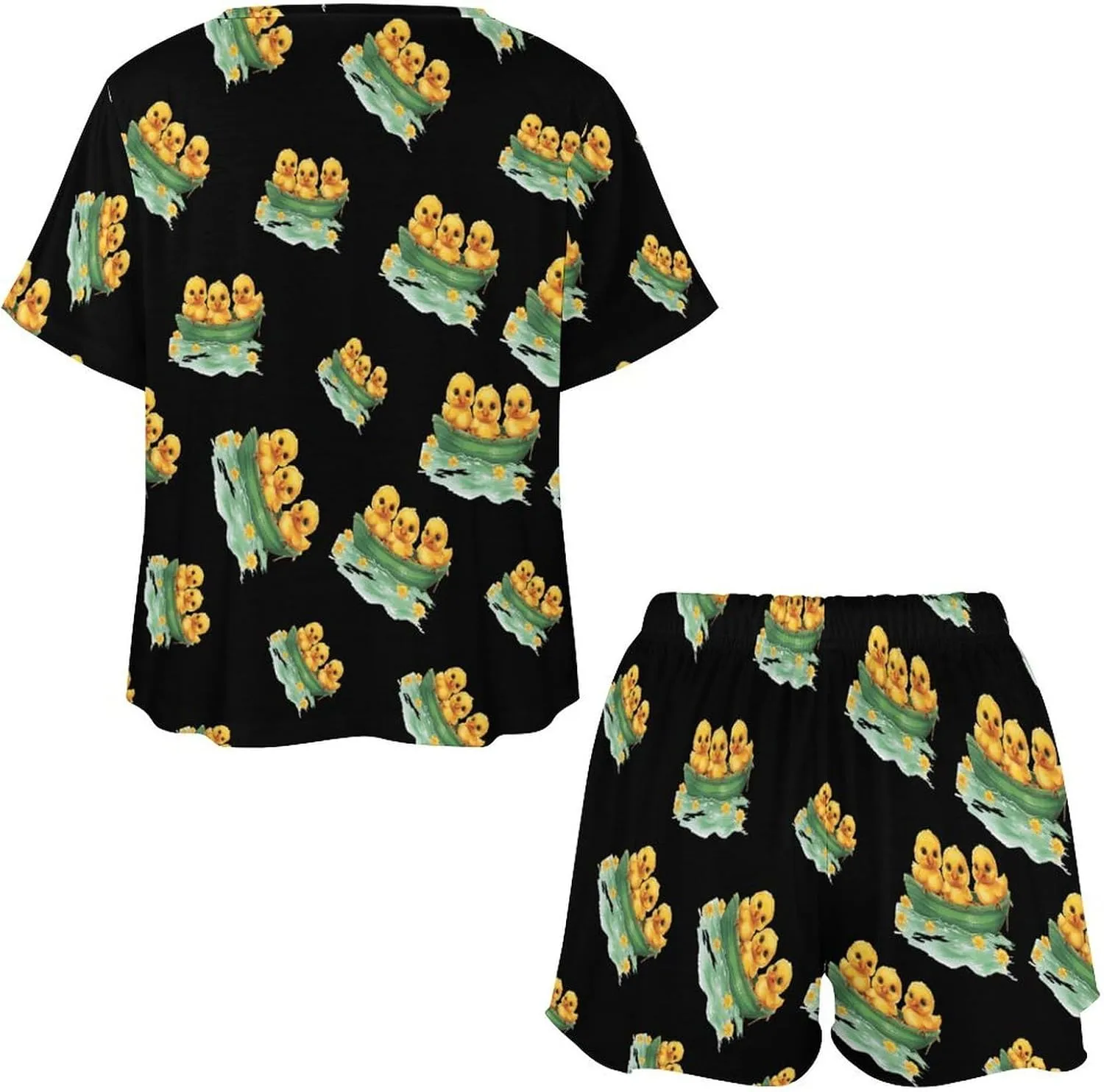 Cute Chick Women's Pajama Sets Short Sleeve Shirt And Shorts Cozy Sleepwear Loungewear Pjs