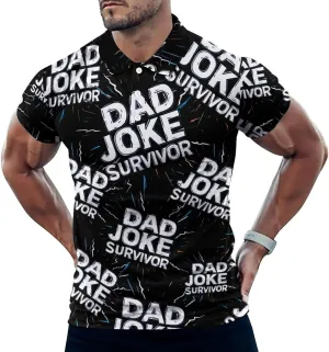 Dad Joke Survivor Mens Polo Shirts Quick Dry Short Sleeve T-shirts Slim Tennis Collared Tees Tops