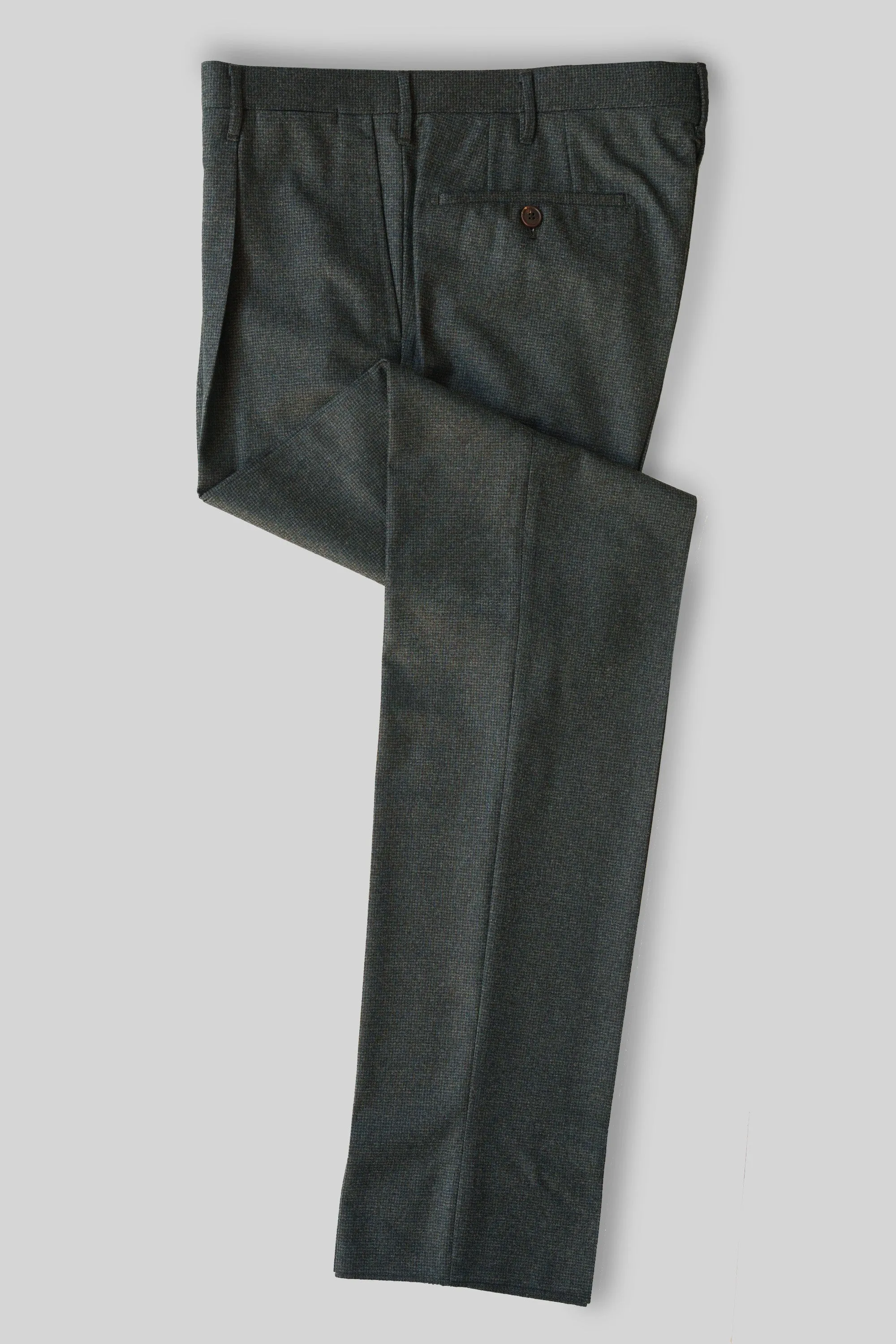 Dark green micro check flannel trousers