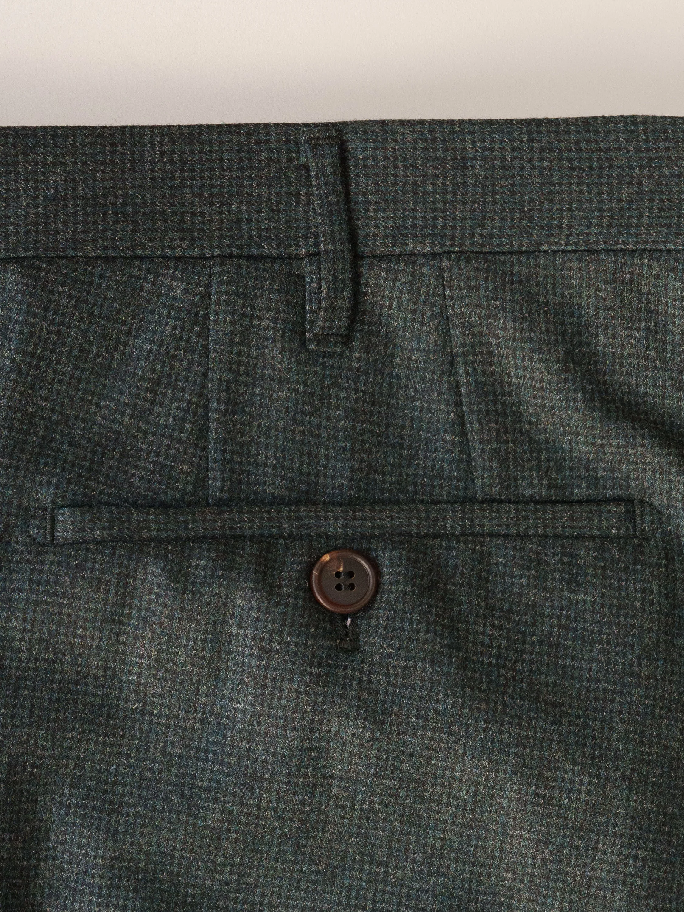 Dark green micro check flannel trousers