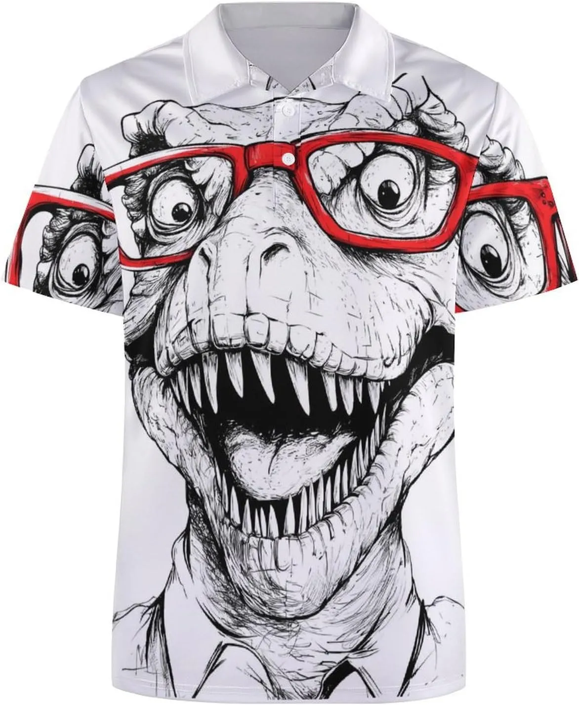 Dinosaur with Red Glasses Mens Polo Shirts Quick Dry Short Sleeve T-shirts Slim Tennis Collared Tees Tops