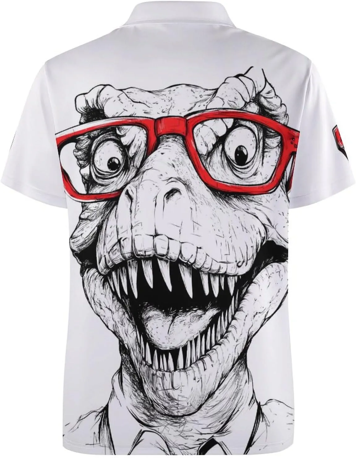 Dinosaur with Red Glasses Mens Polo Shirts Quick Dry Short Sleeve T-shirts Slim Tennis Collared Tees Tops