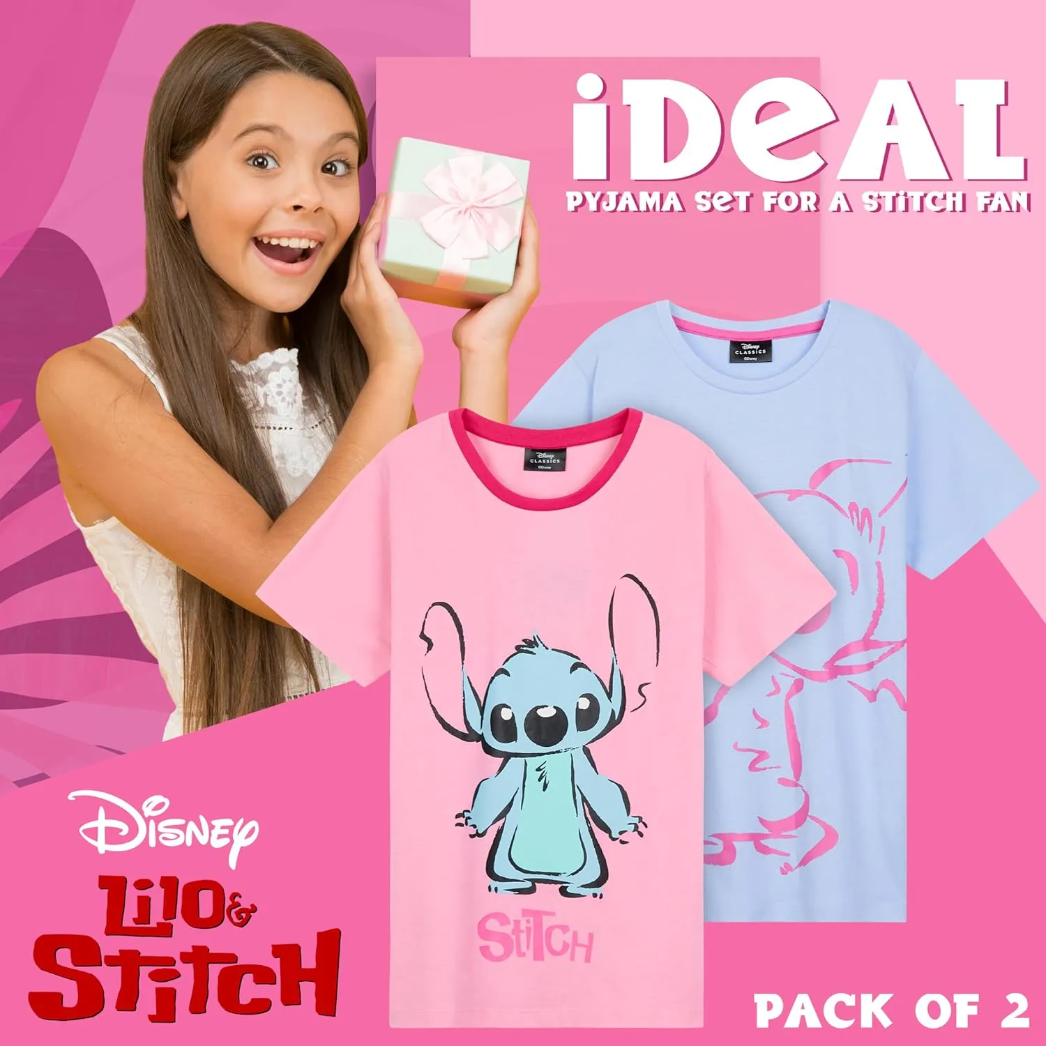 Disney Stitch Girls Short Pajama Sets, Cozy Breathable Loungewear - Stitch Gifts