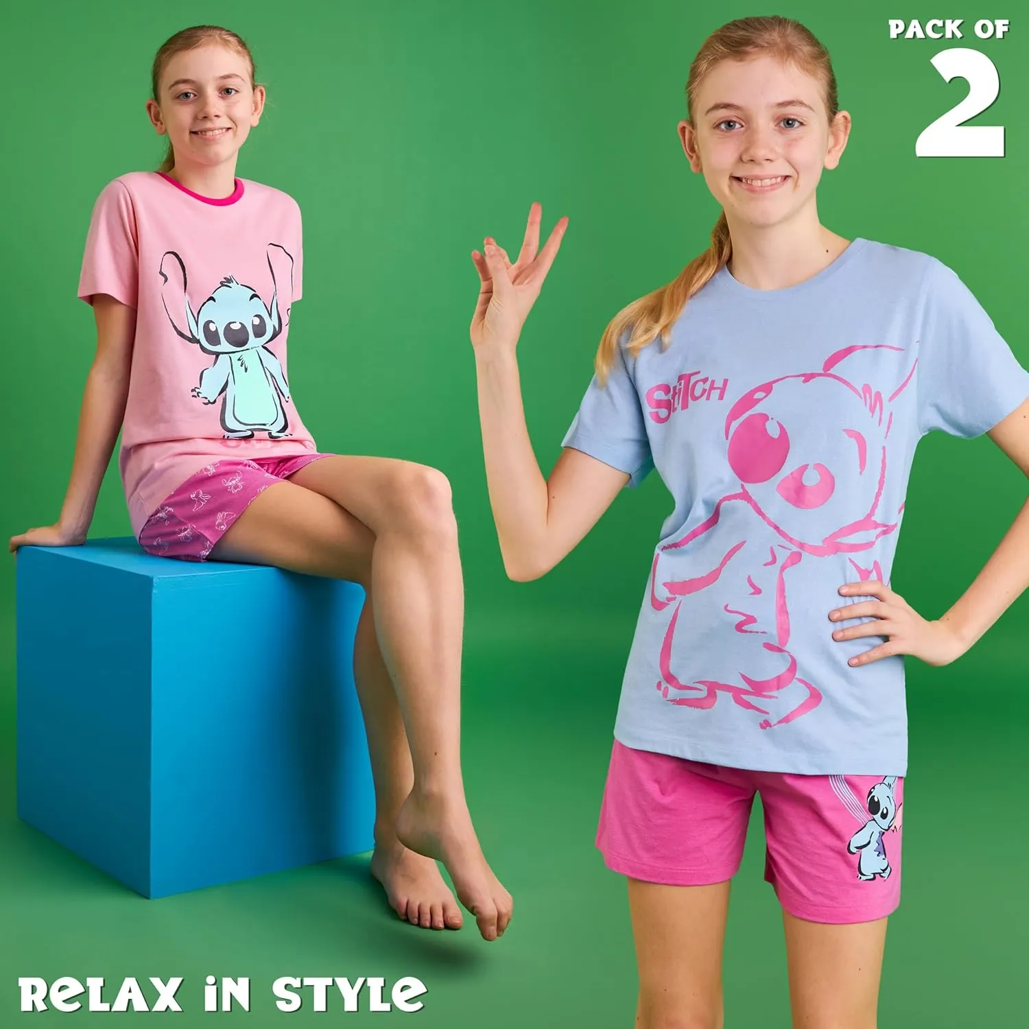 Disney Stitch Girls Short Pajama Sets, Cozy Breathable Loungewear - Stitch Gifts