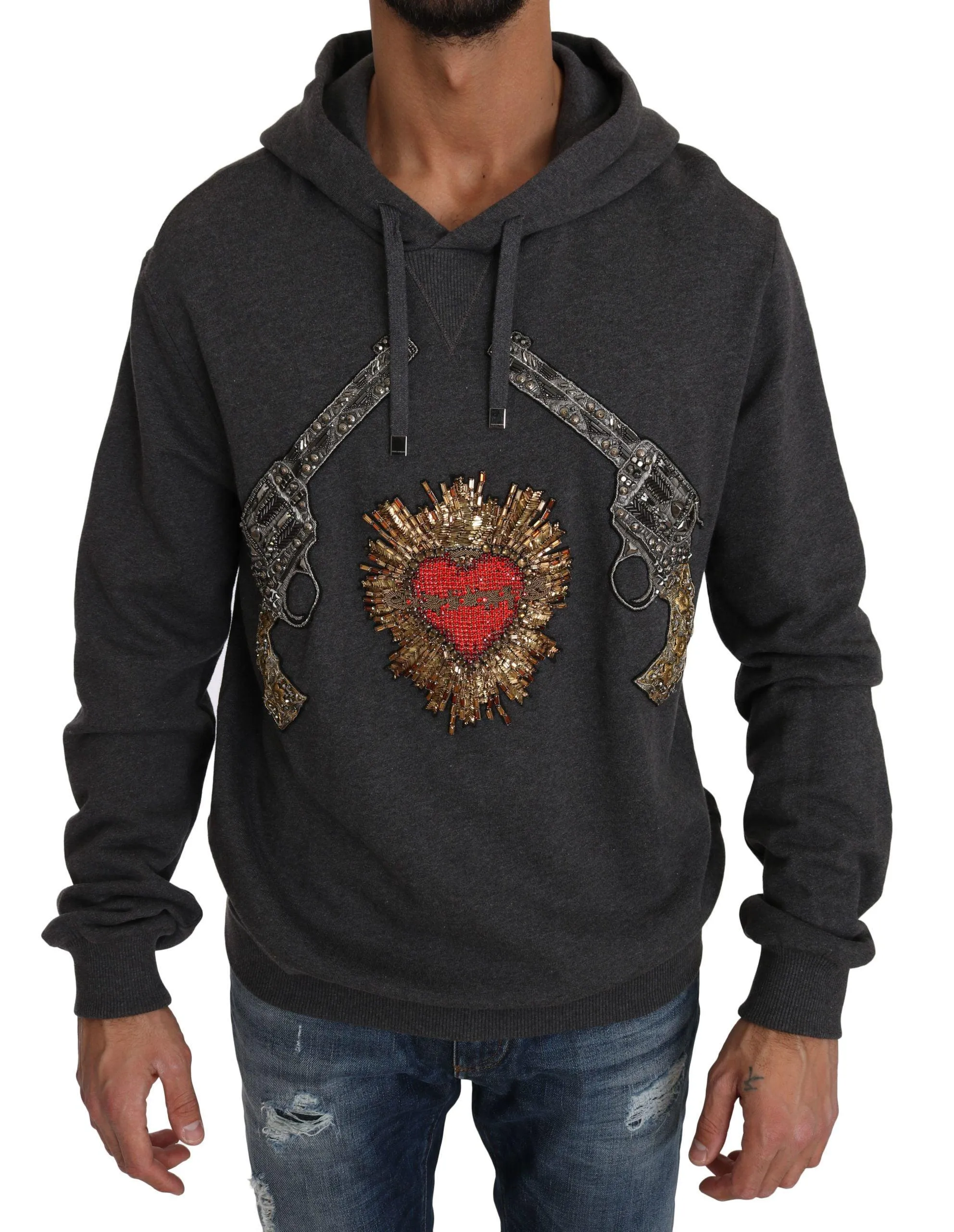 Dolce & Gabbana Crystal Heart Hooded Sweater