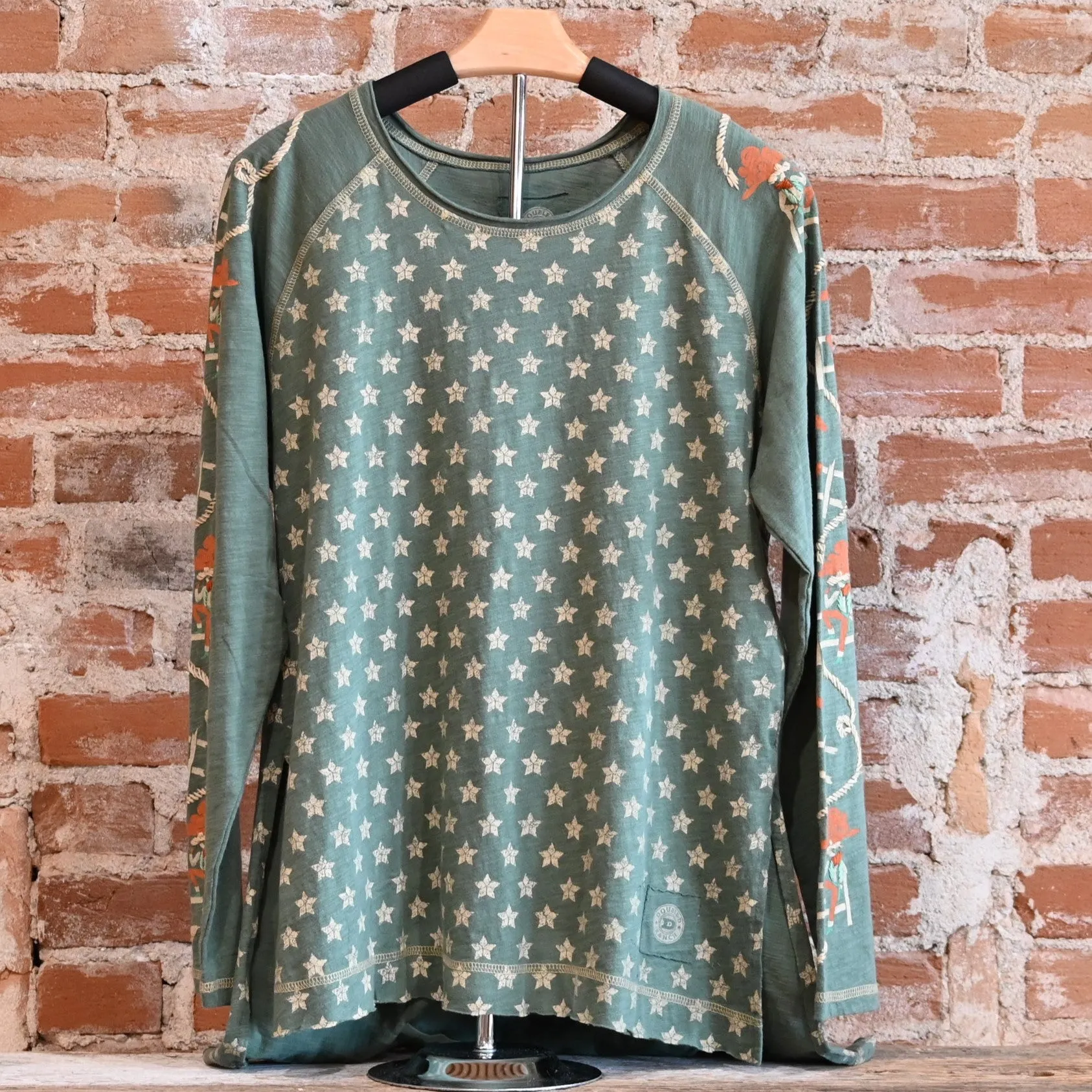 Double D Ranch Cowboys Up My Sleeve Top in Garcitas Green