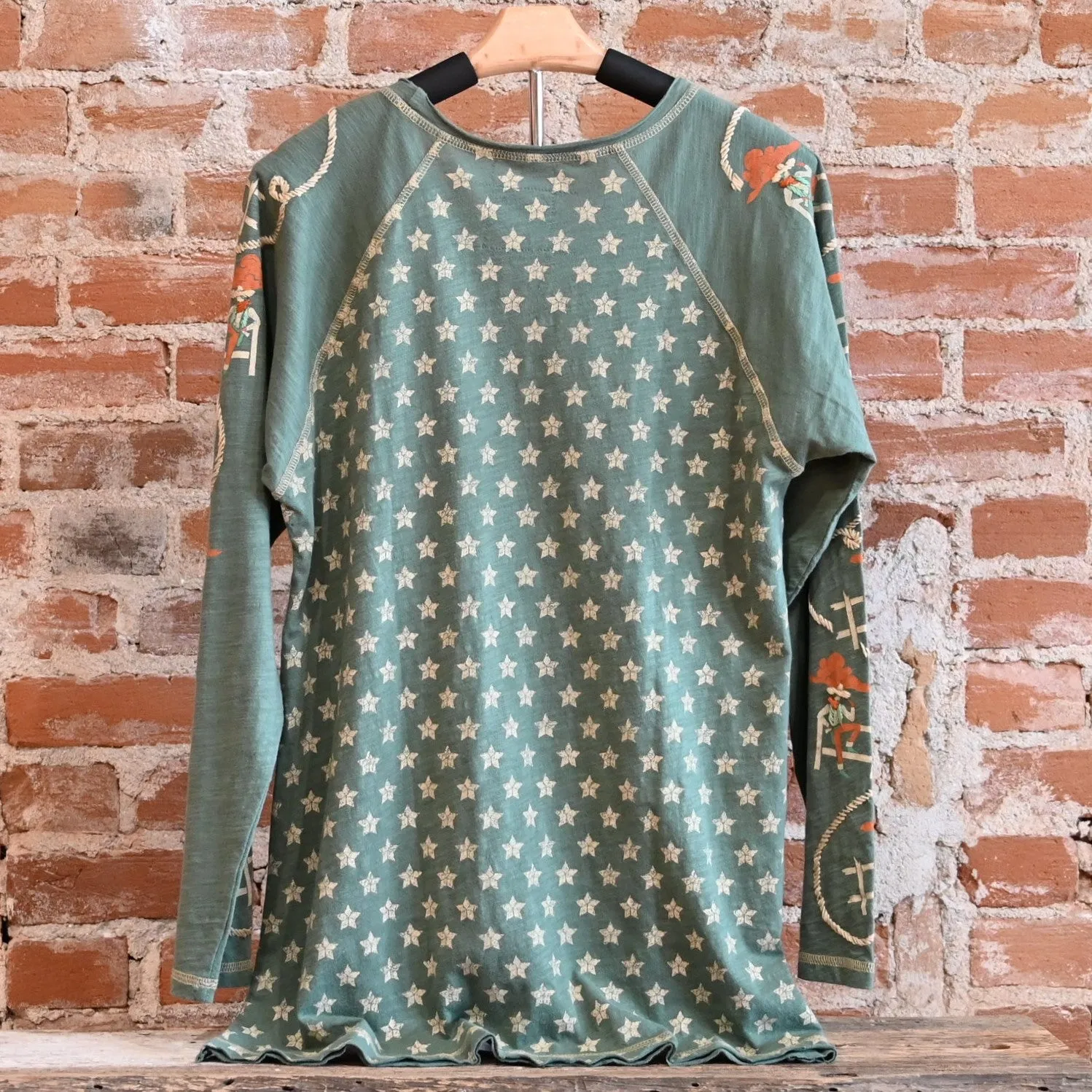 Double D Ranch Cowboys Up My Sleeve Top in Garcitas Green