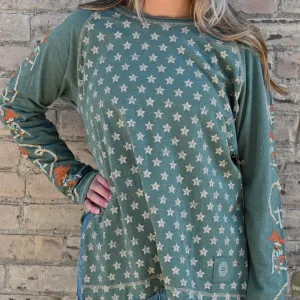 Double D Ranch Cowboys Up My Sleeve Top in Garcitas Green