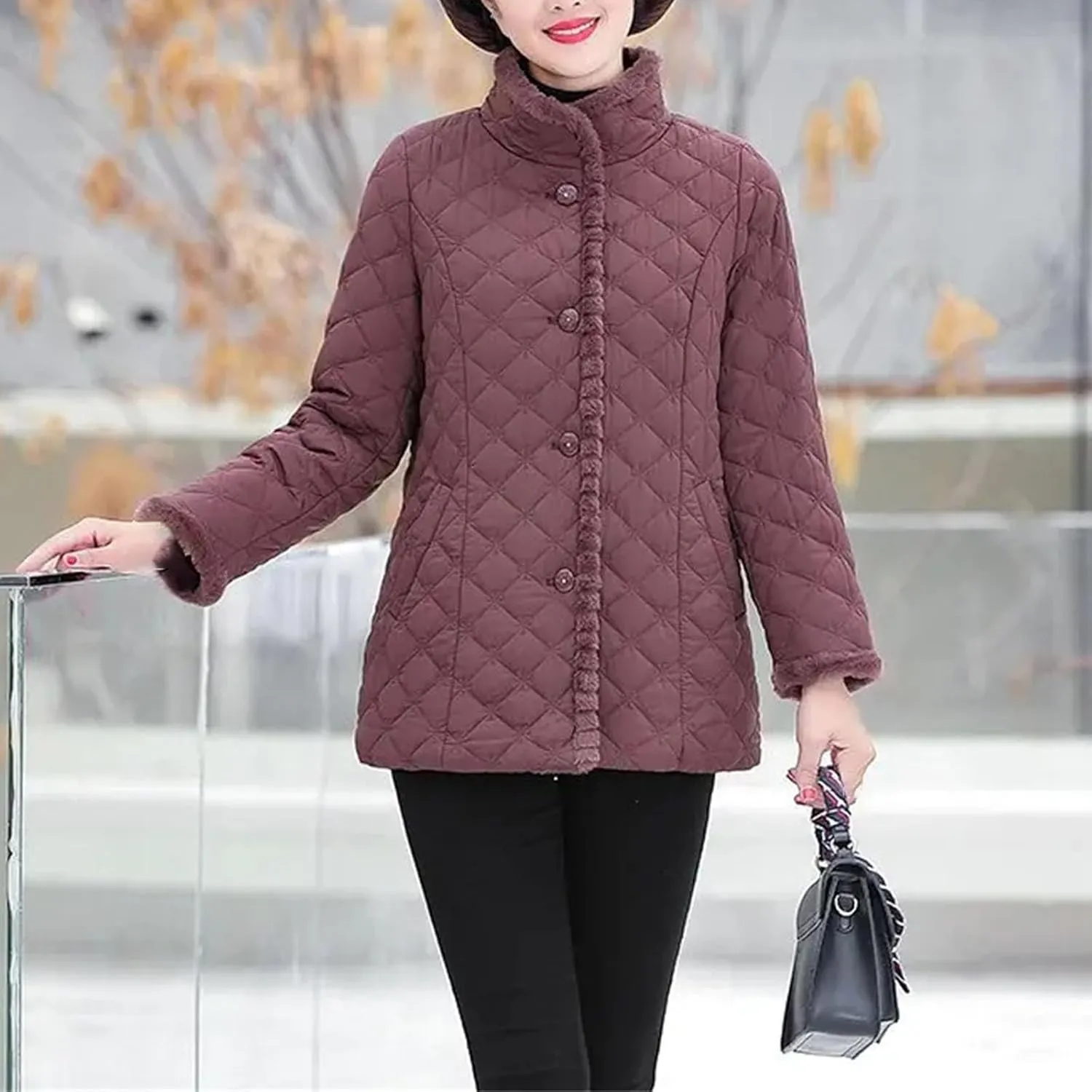 Down cotton Padded Coat lapel Quilted Jacket Women's Coats Winter Plus Velvet Thick Warm Outwear Mother dress