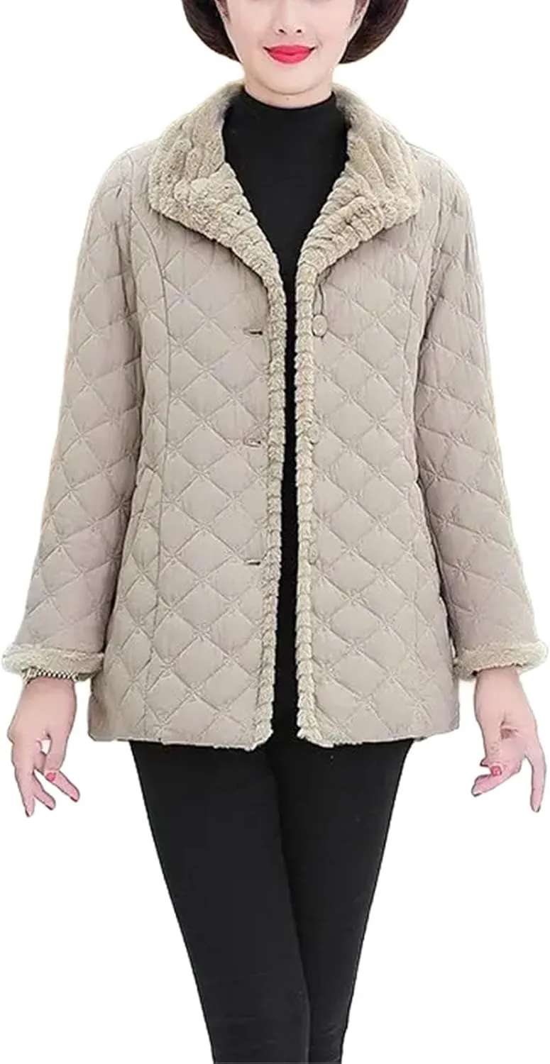 Down cotton Padded Coat lapel Quilted Jacket Women's Coats Winter Plus Velvet Thick Warm Outwear Mother dress
