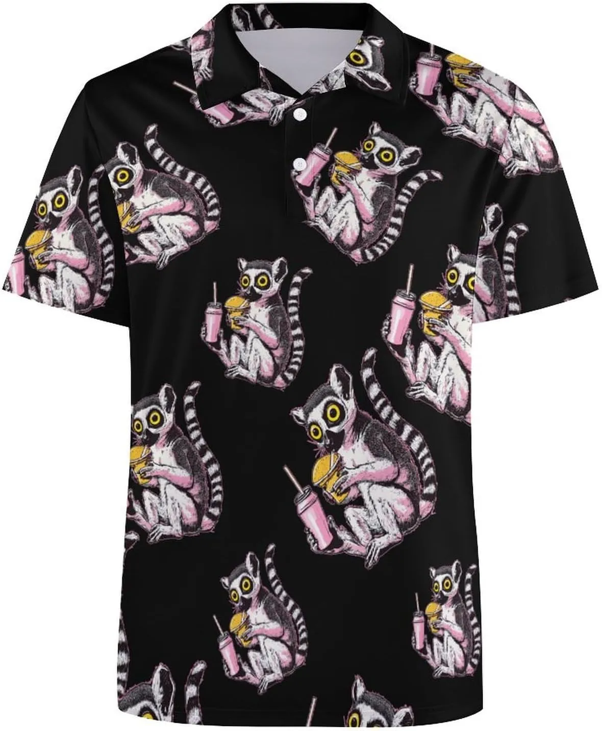 Drinking Lemur Mens Polo Shirts Quick Dry Short Sleeve T-shirts Slim Tennis Collared Tees Tops
