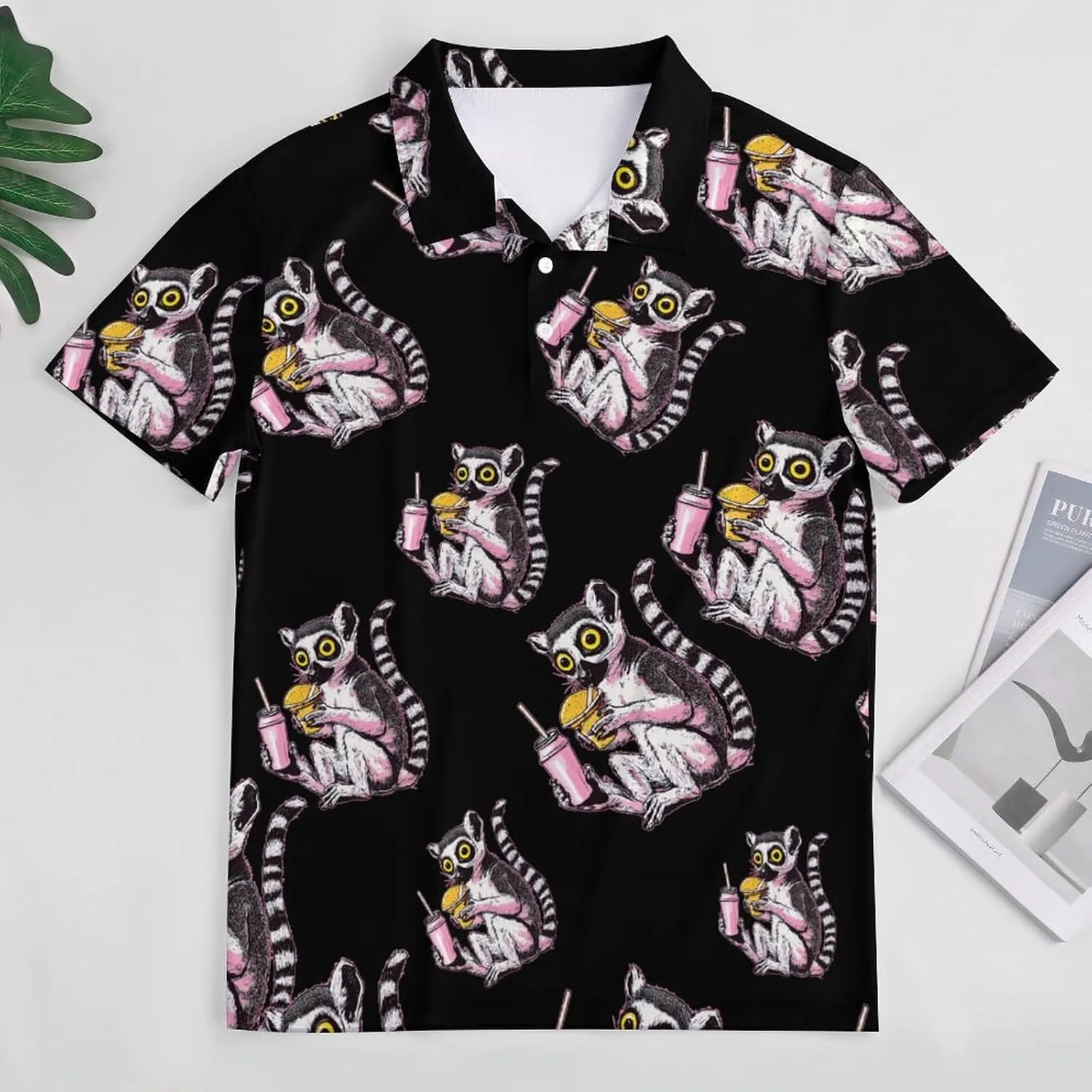 Drinking Lemur Mens Polo Shirts Quick Dry Short Sleeve T-shirts Slim Tennis Collared Tees Tops