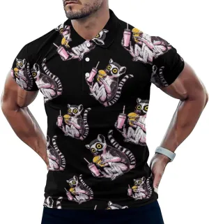 Drinking Lemur Mens Polo Shirts Quick Dry Short Sleeve T-shirts Slim Tennis Collared Tees Tops