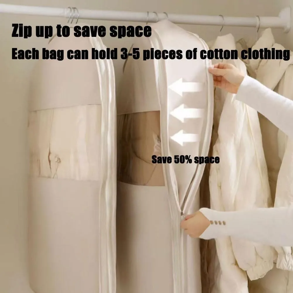 Dust Cover Clothes Bags for Down CoatSpace Saver Closet OrganizersSpace Saving Hanging Garment Bag with Self Compression Zipper(Beige,XX-Large)
