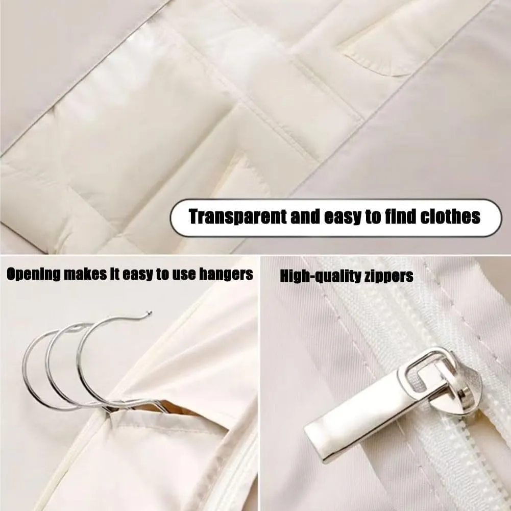 Dust Cover Clothes Bags for Down CoatSpace Saver Closet OrganizersSpace Saving Hanging Garment Bag with Self Compression Zipper(Beige,XX-Large)