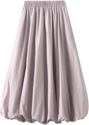 ebossy Women's High Elastic Waist Pleated Cinch Bottom A-line Bohemian Midi Skirts with Pockets