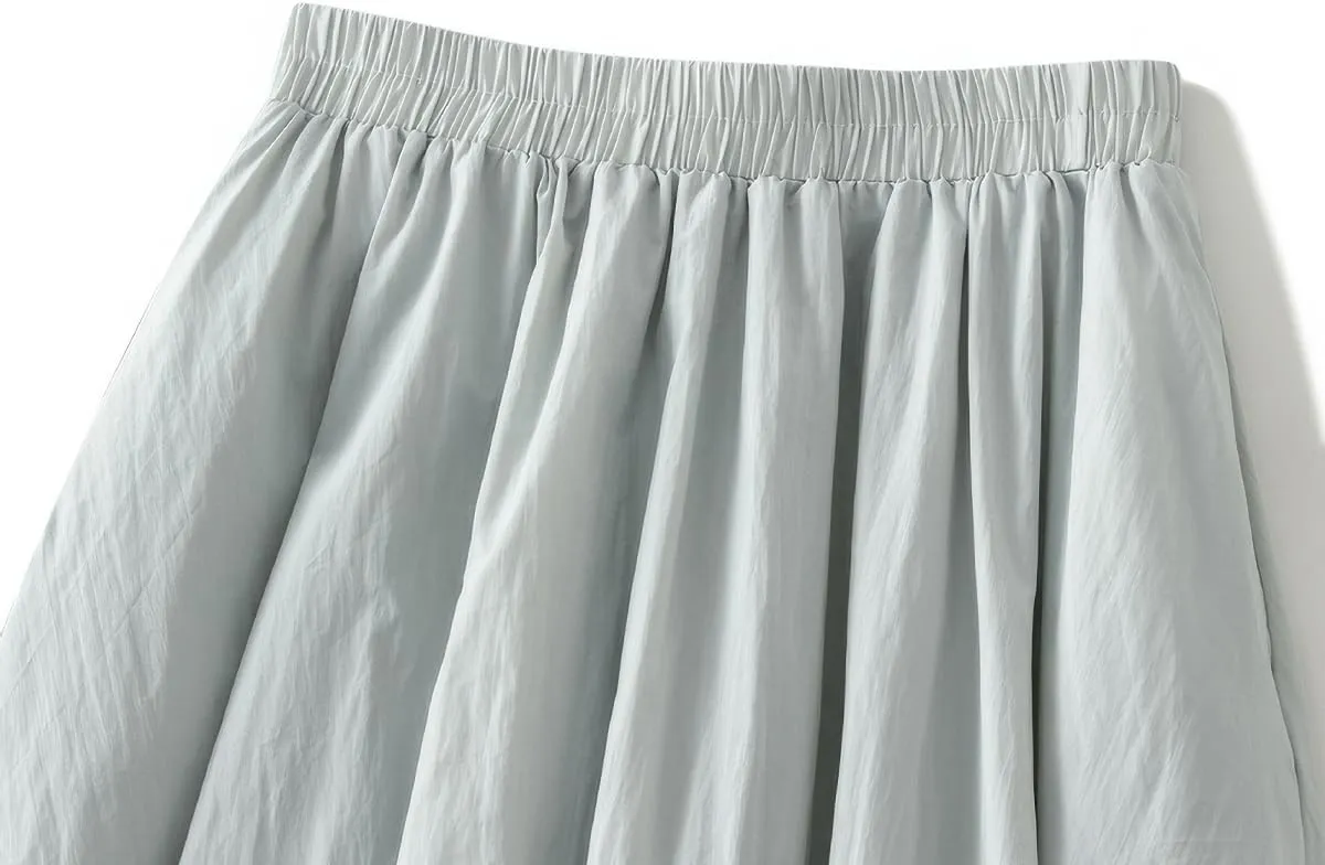 ebossy Women's High Elastic Waist Pleated Cinch Bottom A-line Bohemian Midi Skirts with Pockets
