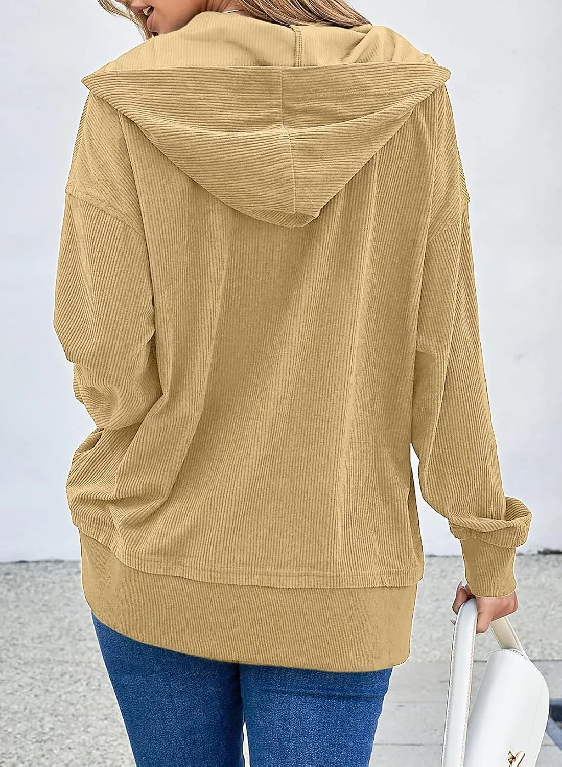EVALESS Womens Oversized Sweatshirts Hoodies Casual Button Up V Neck Long Sleeve Shirts Pullover Loose Fall Clothes Outfits
