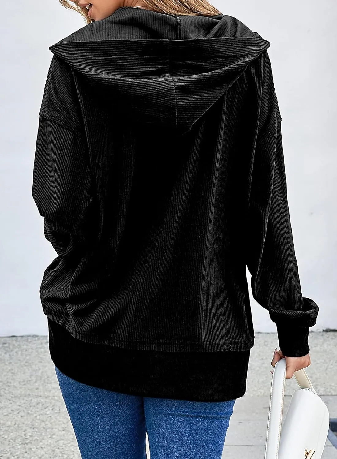 EVALESS Womens Oversized Sweatshirts Hoodies Casual Button Up V Neck Long Sleeve Shirts Pullover Loose Fall Clothes Outfits