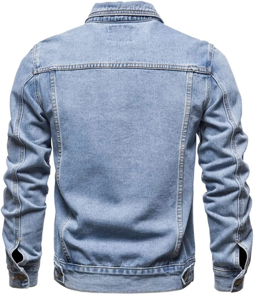 Fashion Mens Denim Trucker Jackets Slim Fit Mens Jeans Jacket Cotton Outwear Coat Long Sleeve Plus Size Male