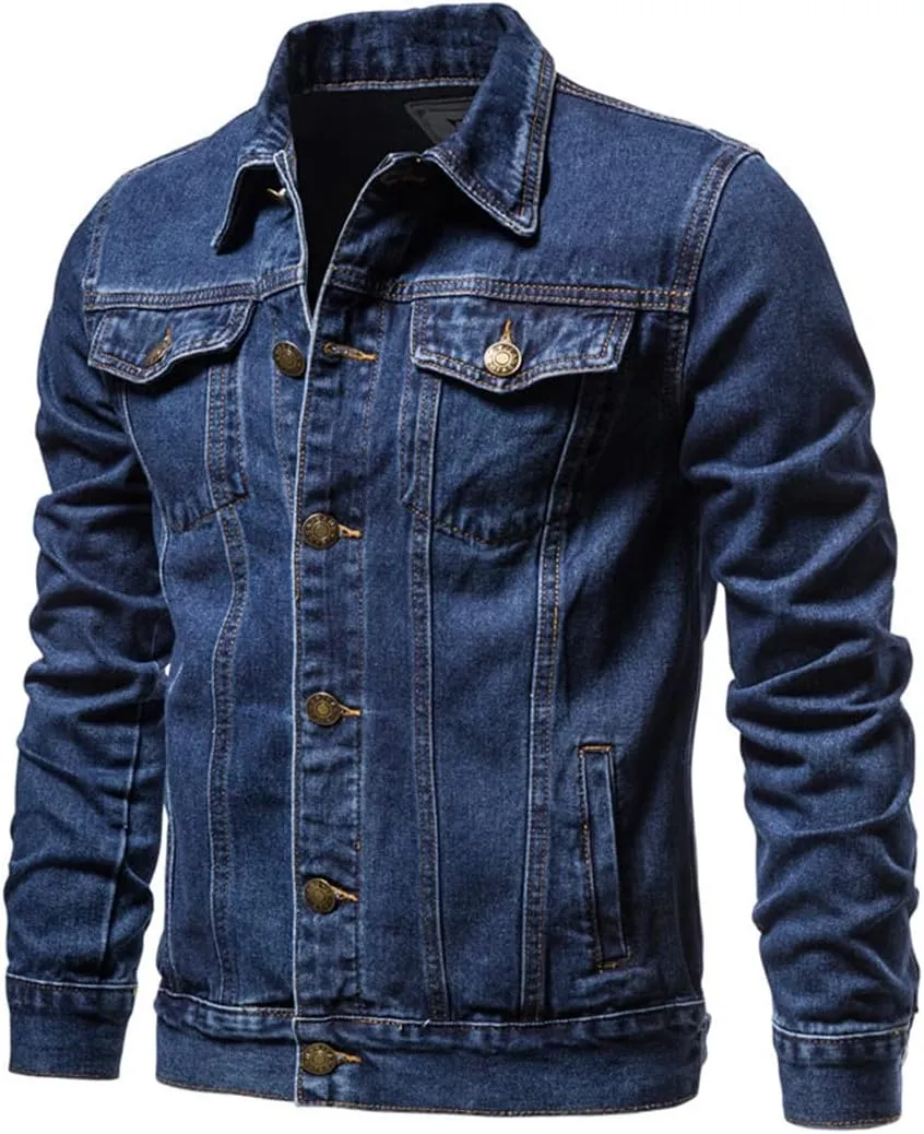 Fashion Mens Denim Trucker Jackets Slim Fit Mens Jeans Jacket Cotton Outwear Coat Long Sleeve Plus Size Male