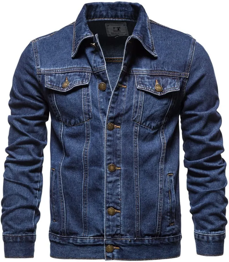 Fashion Mens Denim Trucker Jackets Slim Fit Mens Jeans Jacket Cotton Outwear Coat Long Sleeve Plus Size Male