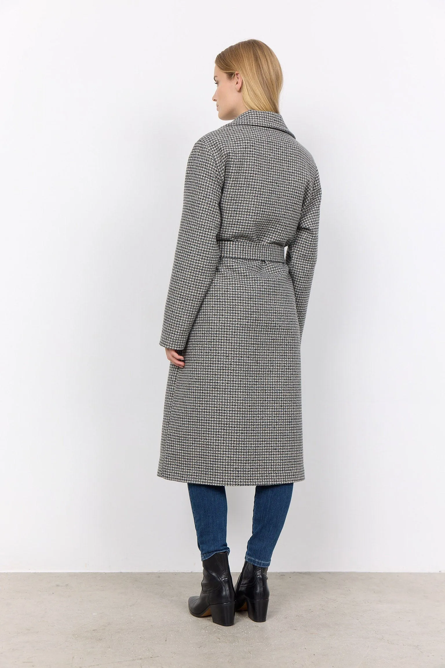 Felisia Wool Blend Houndstooth Coat - Black Combi