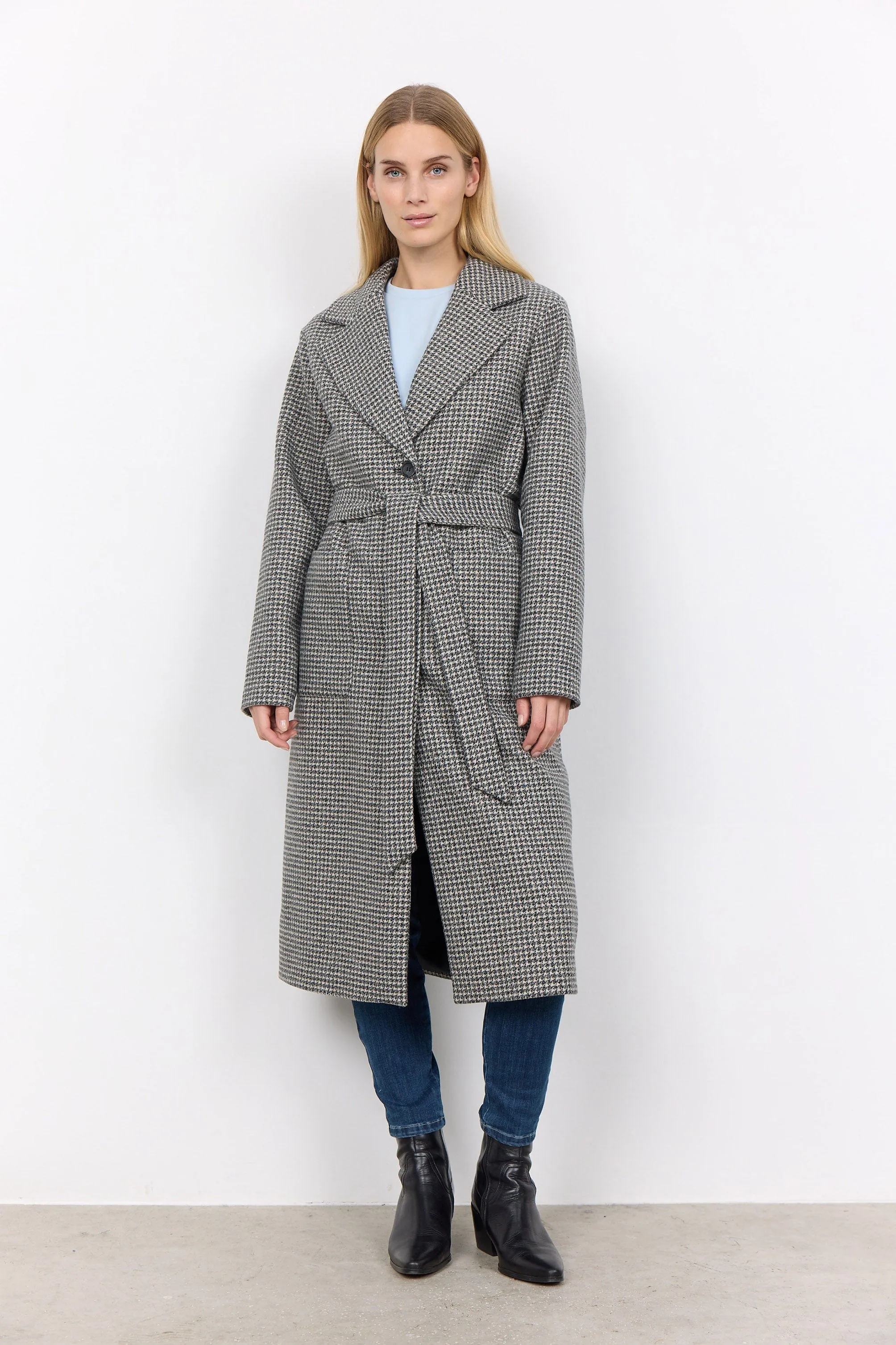 Felisia Wool Blend Houndstooth Coat - Black Combi