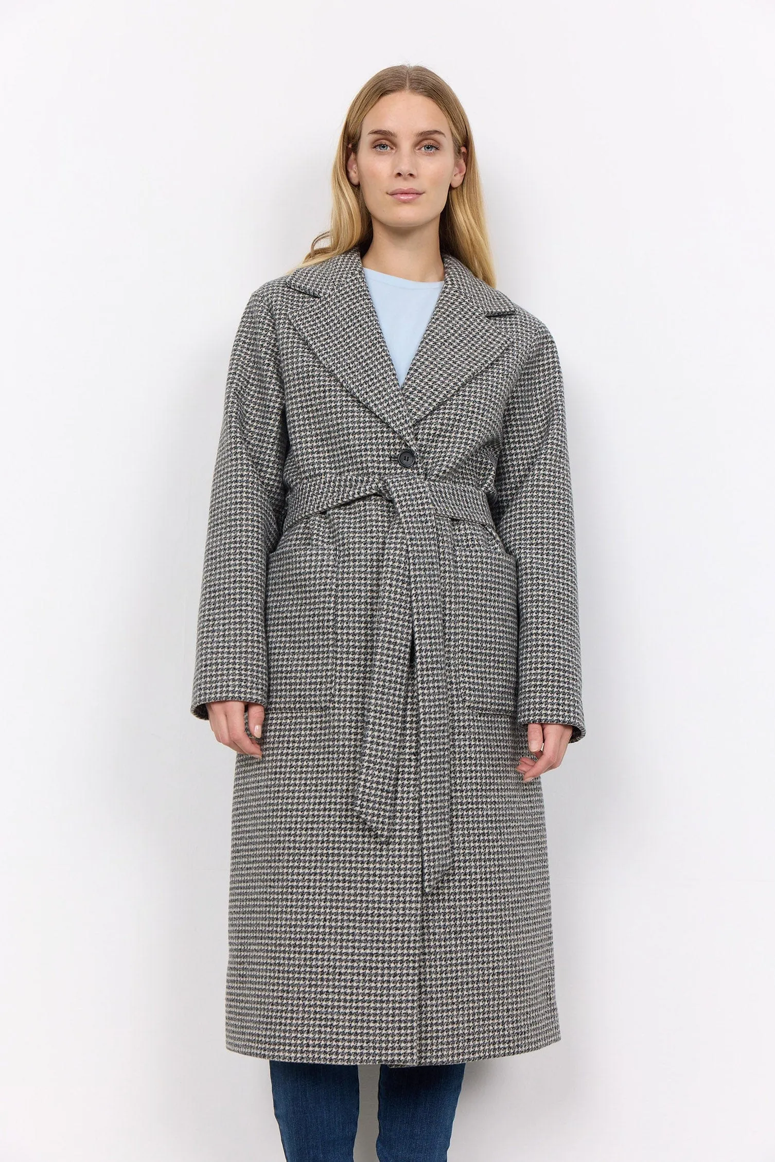 Felisia Wool Blend Houndstooth Coat - Black Combi