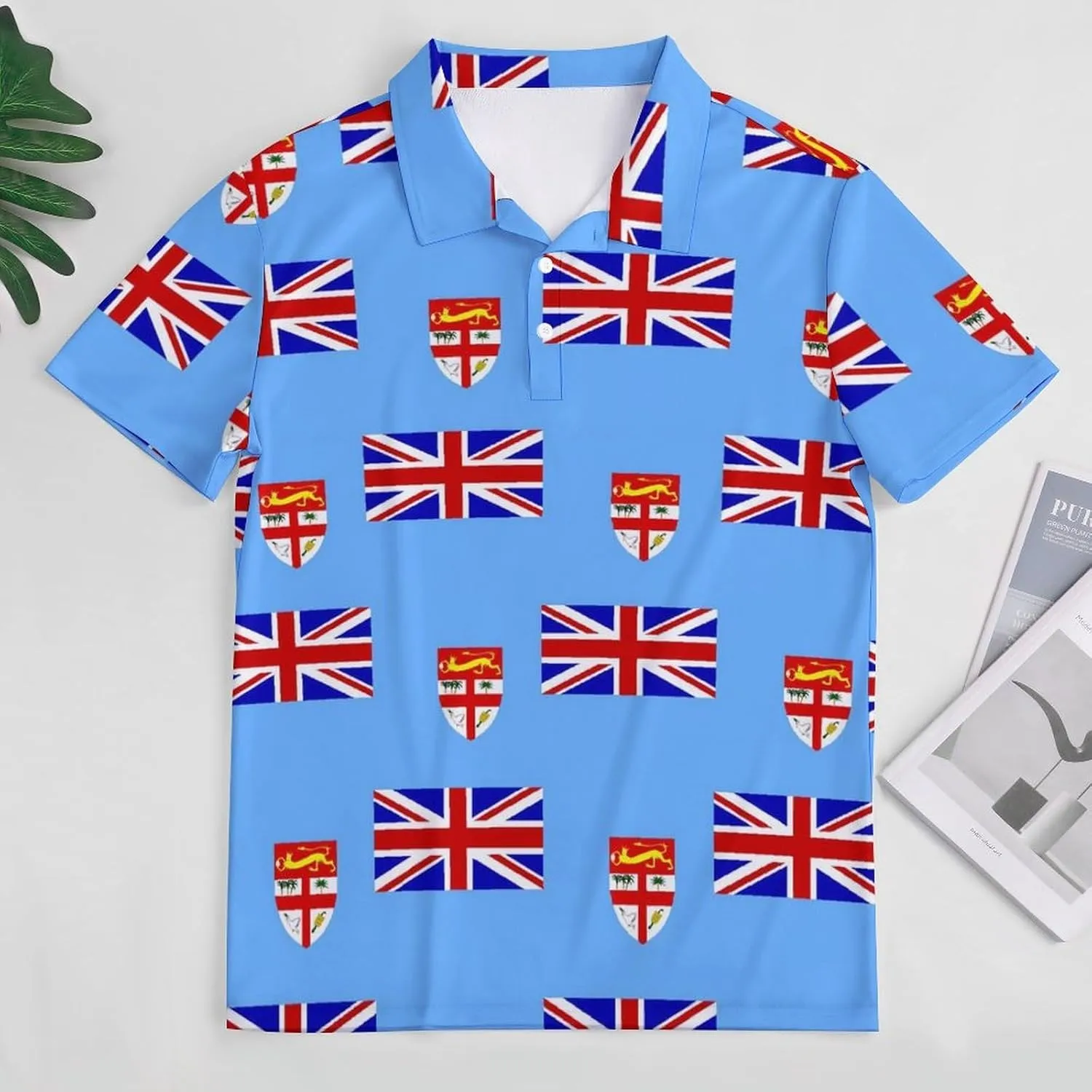 Fiji Flag Mosaic Mens Polo Shirts Quick Dry Short Sleeve T-shirts Slim Tennis Collared Tees Tops