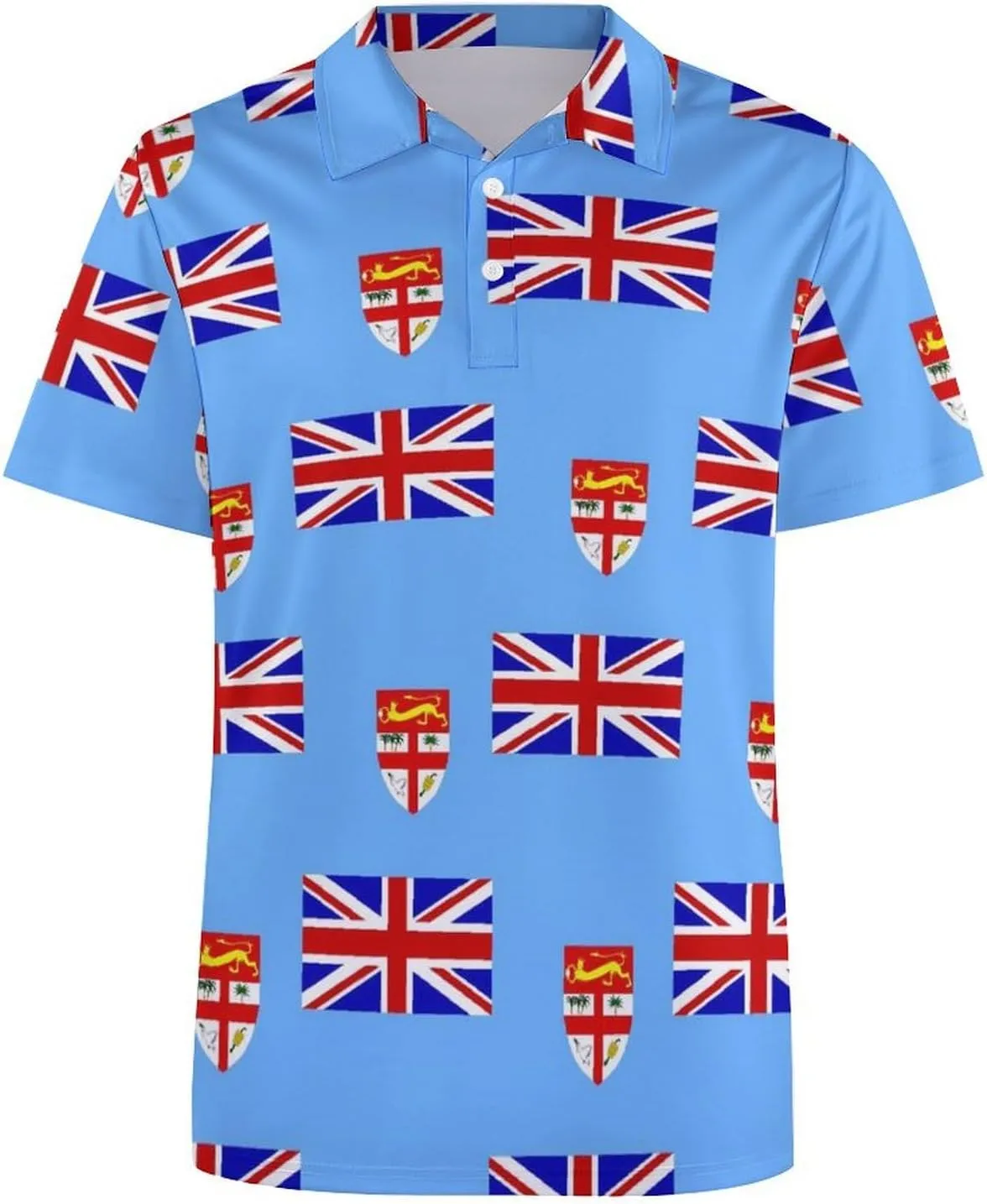 Fiji Flag Mosaic Mens Polo Shirts Quick Dry Short Sleeve T-shirts Slim Tennis Collared Tees Tops