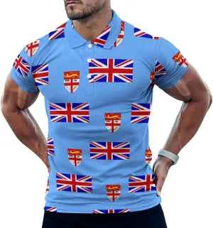 Fiji Flag Mosaic Mens Polo Shirts Quick Dry Short Sleeve T-shirts Slim Tennis Collared Tees Tops