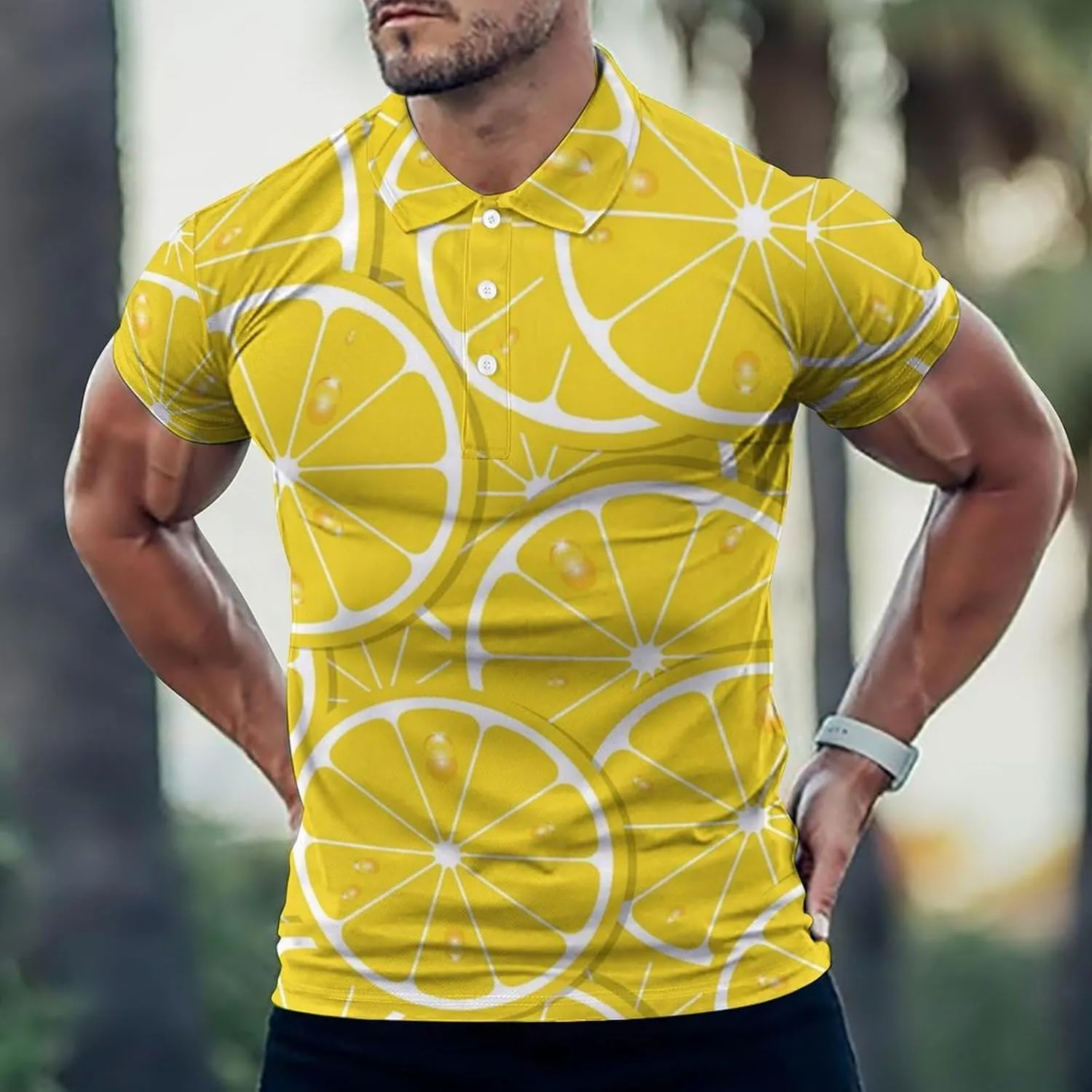 Fruit Lemon Slice Mens Polo Shirts Quick Dry Short Sleeve T-shirts Slim Tennis Collared Tees Tops