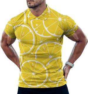 Fruit Lemon Slice Mens Polo Shirts Quick Dry Short Sleeve T-shirts Slim Tennis Collared Tees Tops