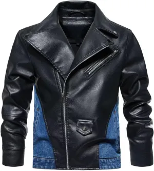 FTIMILD Mens Denim Jacket with Pu Leather Patchwork Biker Jacket with Detachable Hood Jean Jacket with Multiple Pockets