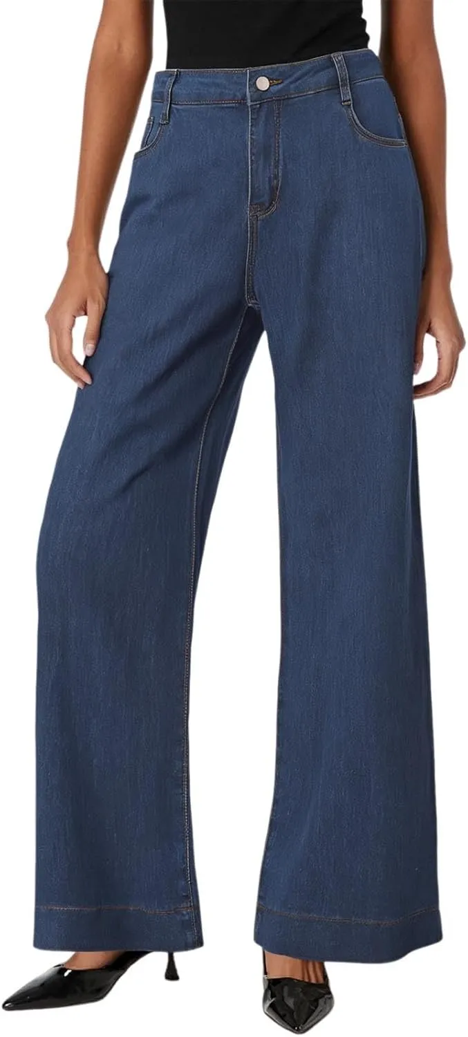 FZVYD Womens Wide Leg Jeans High Waisted Stretchy Trendy Casual Work Denim Pants Trousers Stretch Loose Trousers with Pockets