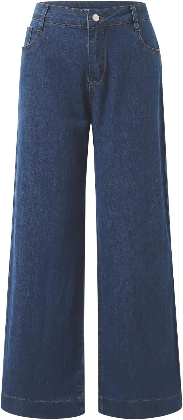 FZVYD Womens Wide Leg Jeans High Waisted Stretchy Trendy Casual Work Denim Pants Trousers Stretch Loose Trousers with Pockets