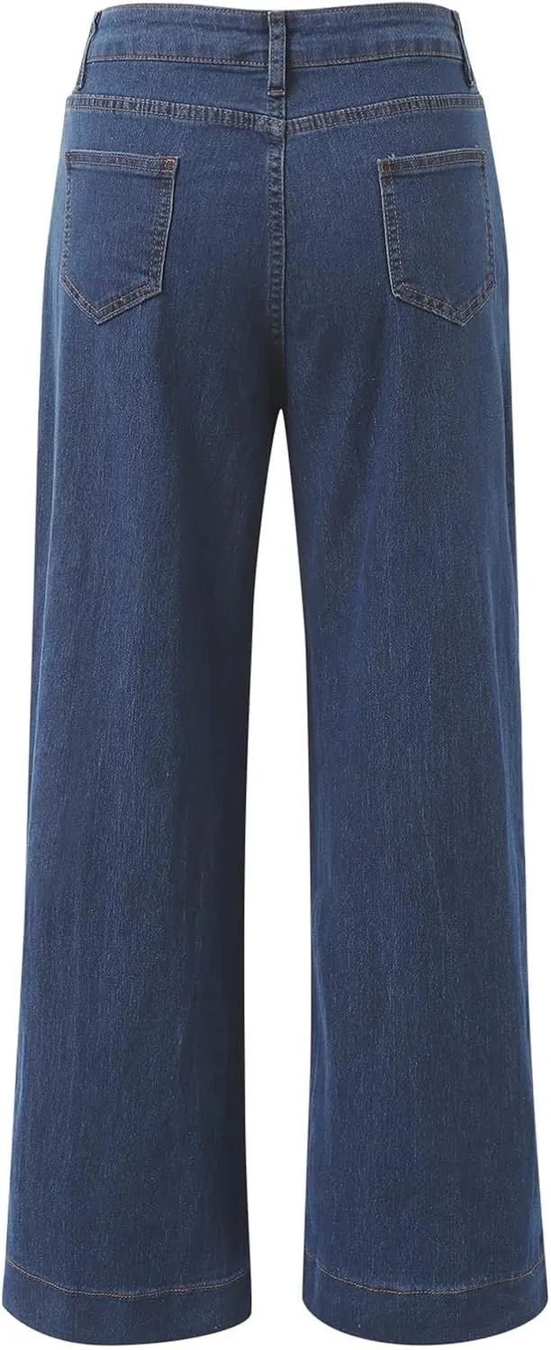 FZVYD Womens Wide Leg Jeans High Waisted Stretchy Trendy Casual Work Denim Pants Trousers Stretch Loose Trousers with Pockets