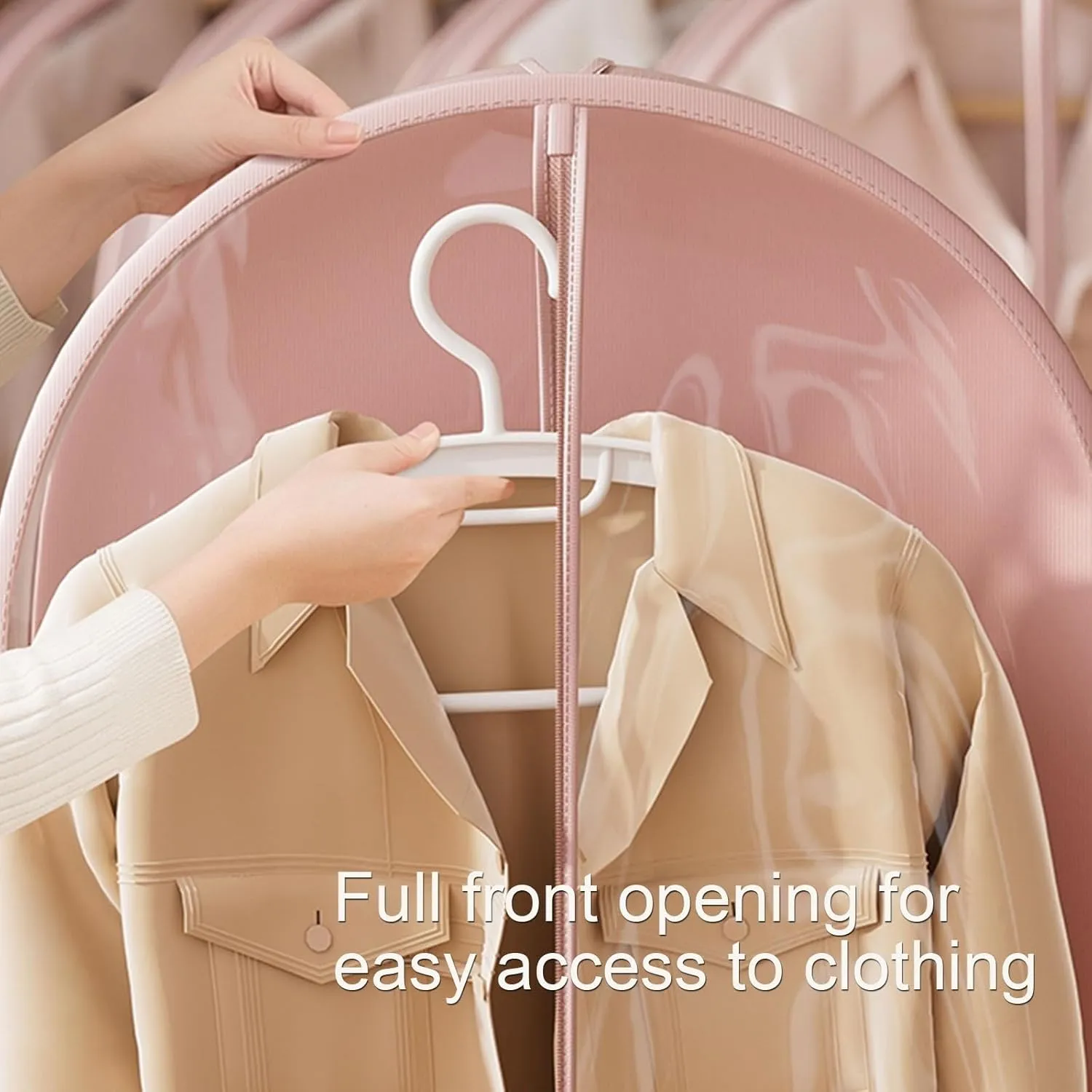 Garment Bag, Clothes Covers Protecting Dusts, Extra Large Transparent Window for Wardrobe Hanging, Suitable for Suits, Shirts, Jackets(Pink)