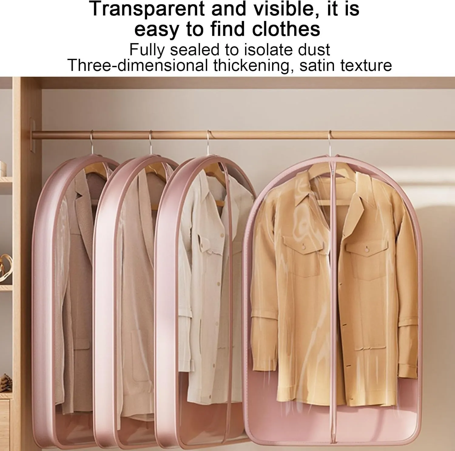 Garment Bag, Clothes Covers Protecting Dusts, Extra Large Transparent Window for Wardrobe Hanging, Suitable for Suits, Shirts, Jackets(Pink)