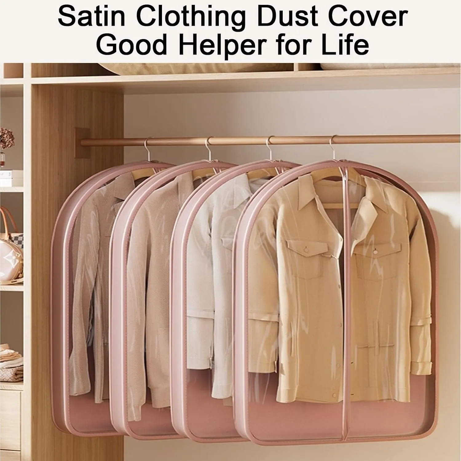 Garment Bag, Clothes Covers Protecting Dusts, Extra Large Transparent Window for Wardrobe Hanging, Suitable for Suits, Shirts, Jackets(Pink)