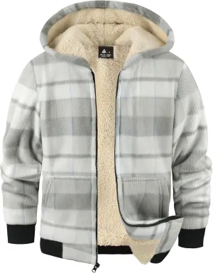 GEEK LIGHTING Boys Flannel Jacket Sherpa Lined Hoodies Zip Up Fleece Plaid Shirt Jackets Winter Outdoor Coat Warm