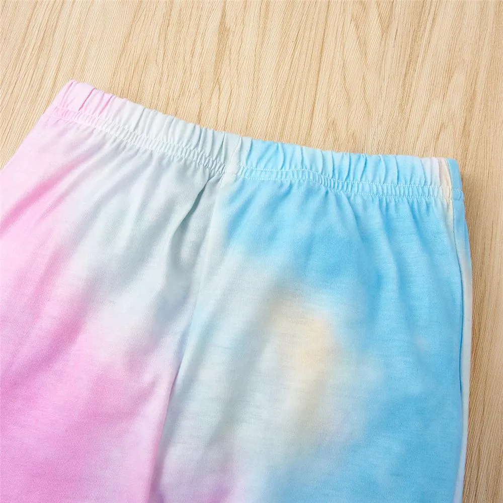 Gils Tie Dye Long Sleeve Bow Decor Tees & Pants Girls Clothing Wholesale