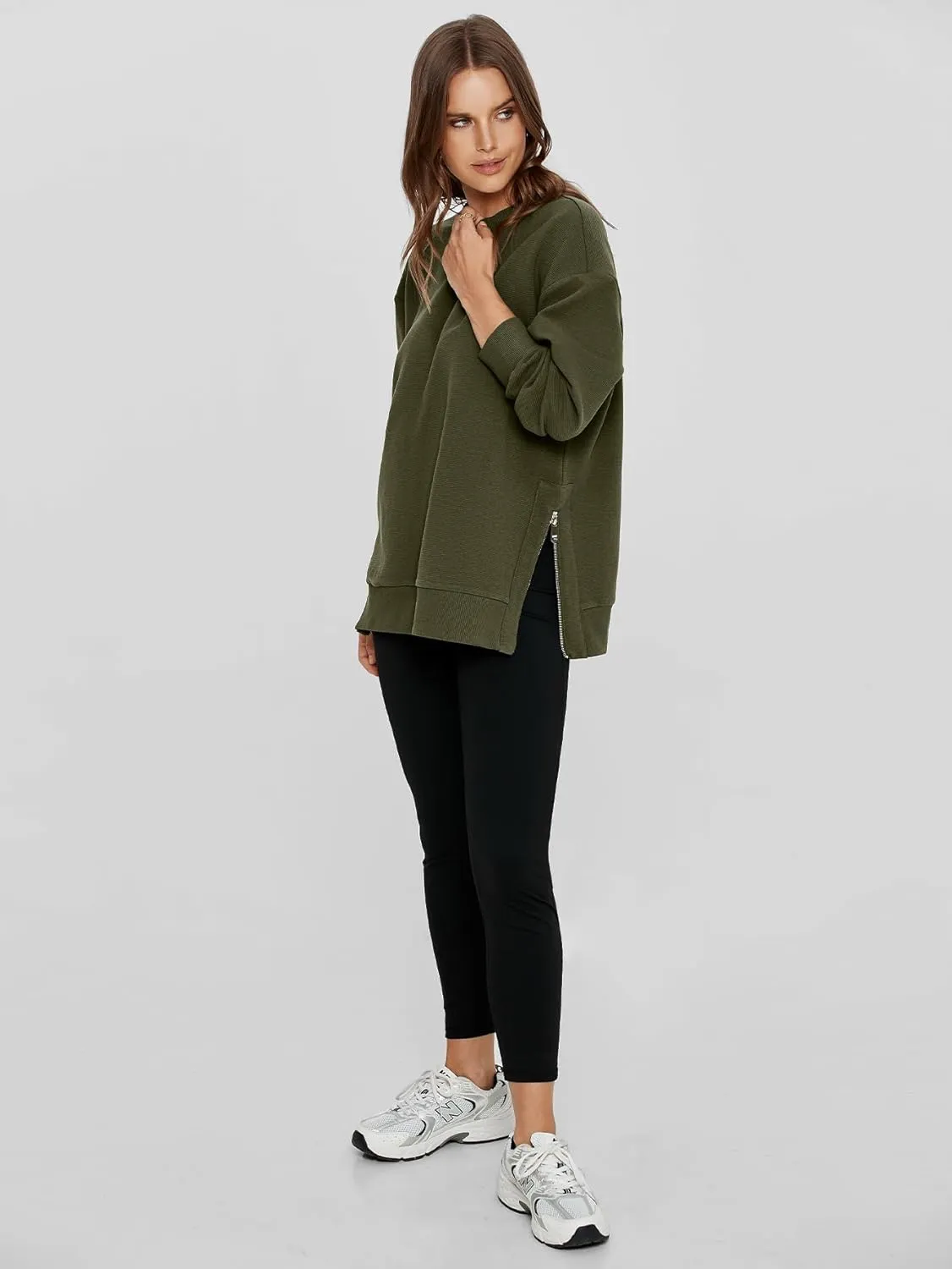 Glamaker Womens Oversized Sweatshirts Crewneck Side Zipper Pollover Long Sleeve Hoodie Sweaters 2024 Fall Clothes