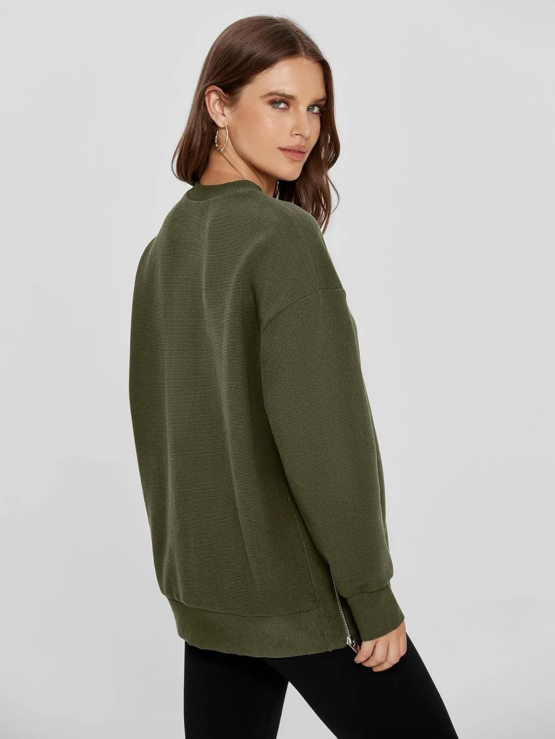 Glamaker Womens Oversized Sweatshirts Crewneck Side Zipper Pollover Long Sleeve Hoodie Sweaters 2024 Fall Clothes