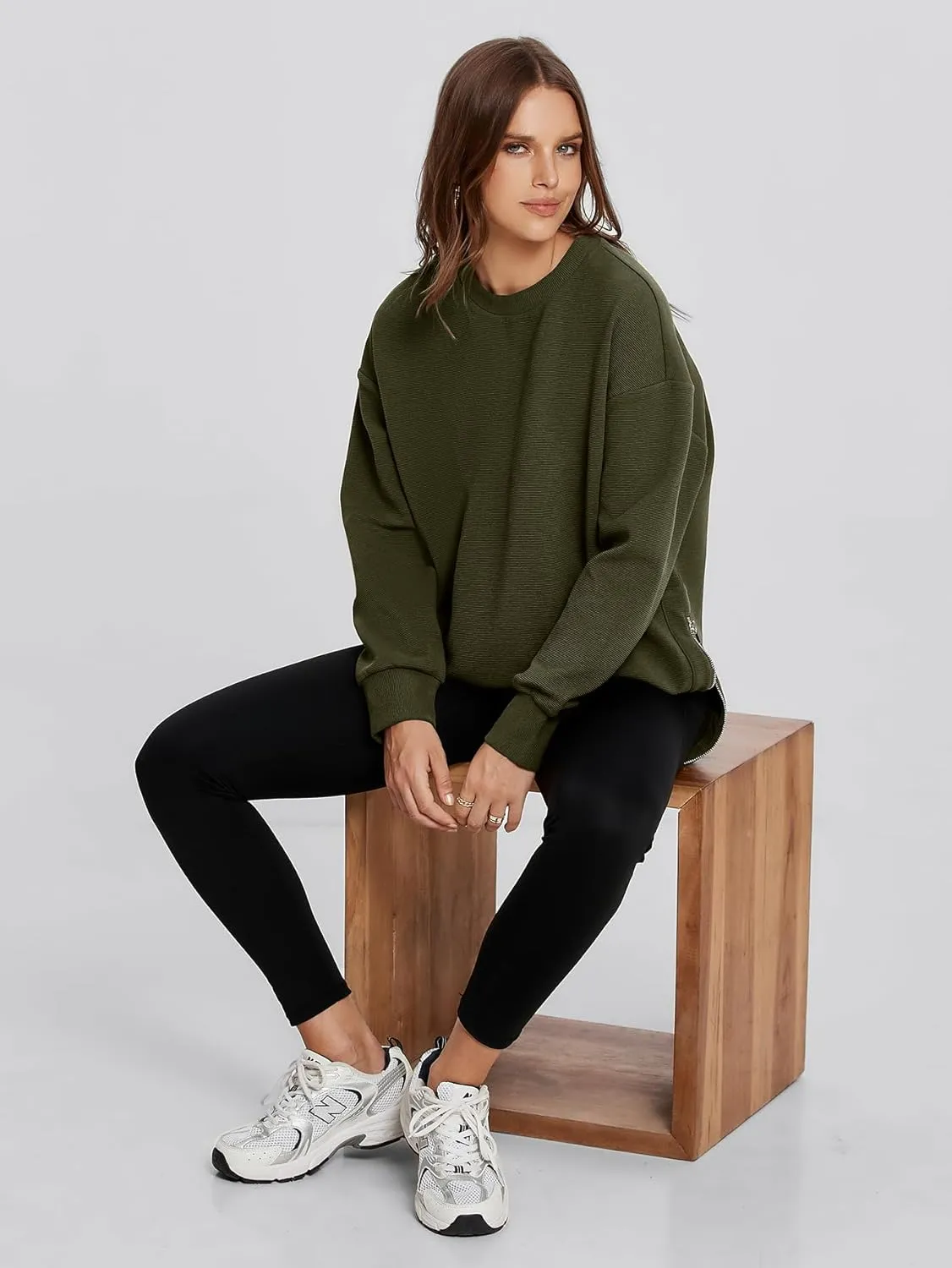 Glamaker Womens Oversized Sweatshirts Crewneck Side Zipper Pollover Long Sleeve Hoodie Sweaters 2024 Fall Clothes