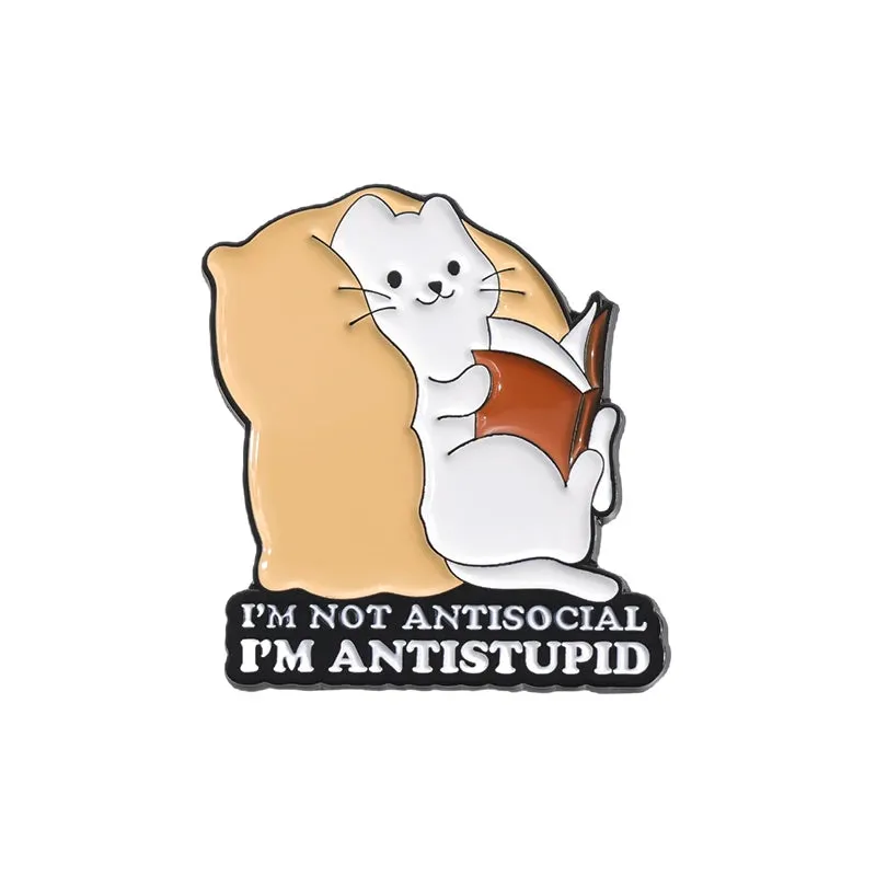 Go Away I'm Introverting Cute Cat Enamel Pins Cartoon Animal Kitten Brooches Mental Health Quotes Lapel Badge Accessories Gift