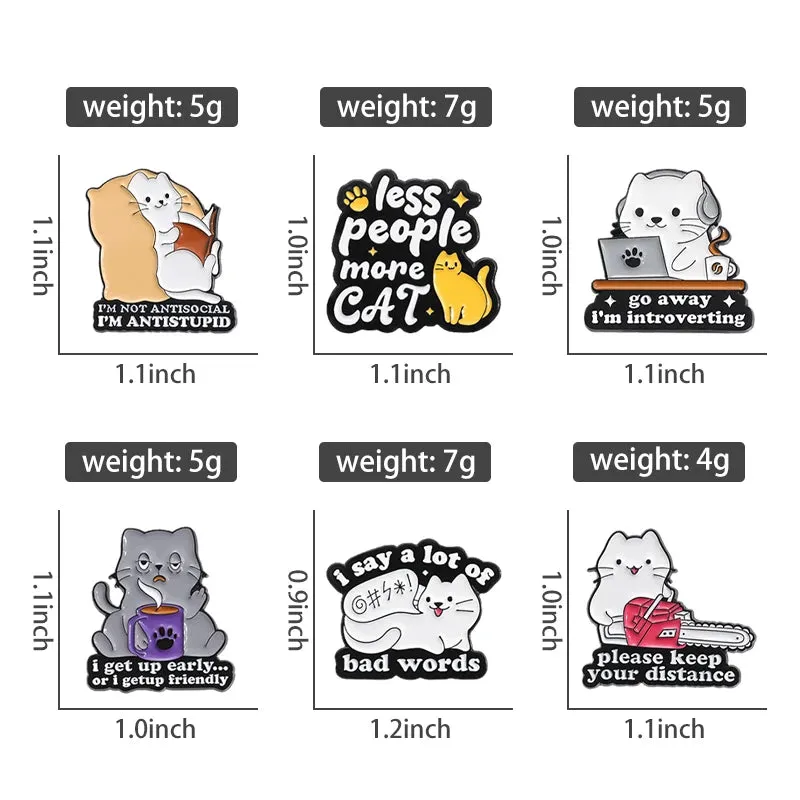 Go Away I'm Introverting Cute Cat Enamel Pins Cartoon Animal Kitten Brooches Mental Health Quotes Lapel Badge Accessories Gift