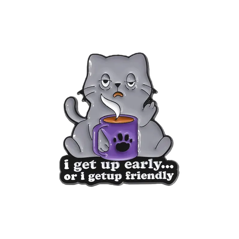 Go Away I'm Introverting Cute Cat Enamel Pins Cartoon Animal Kitten Brooches Mental Health Quotes Lapel Badge Accessories Gift